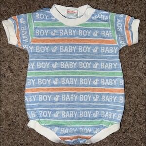 Vintage Health-tex 6M Baby Romper Blue Boy Embroidered‎ Duck
